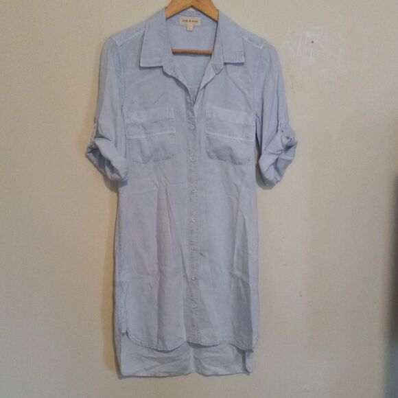 Cloth & Stone Sawyer Tencel Shirt Dress-Small-Roll Tab Sleeve-Pockets-USA Made - Picture 2 of 10